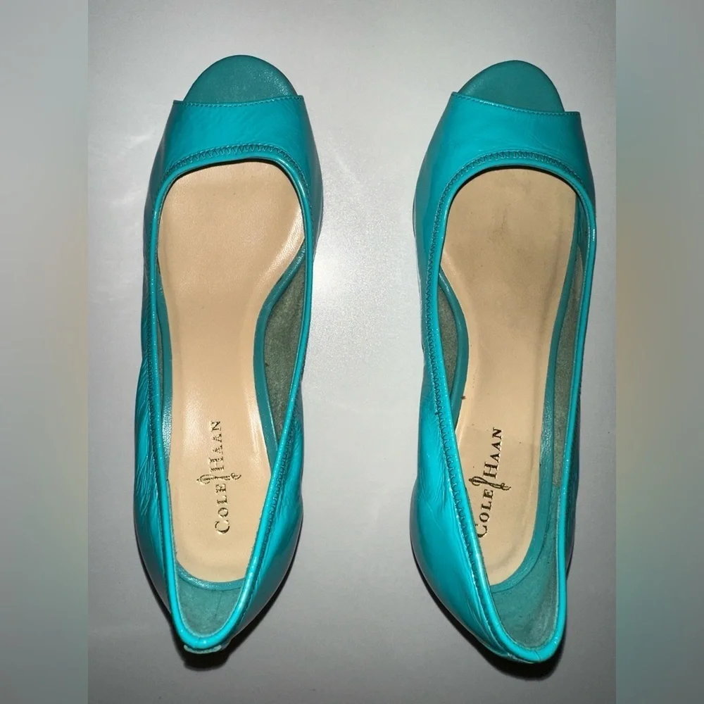 Cole Haan Turquoise Peep-Toe Wedge Flats